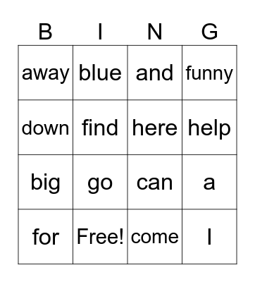 Sight Words! #1 Bingo Card