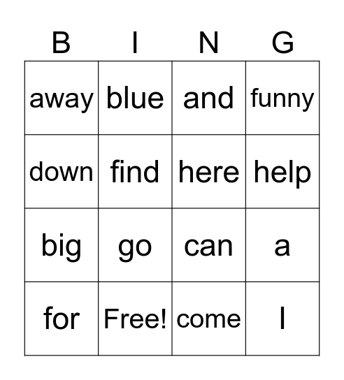 Sight Words! #1 Bingo Card