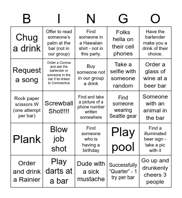 Bar Crawl; Collect them All Bingo Card