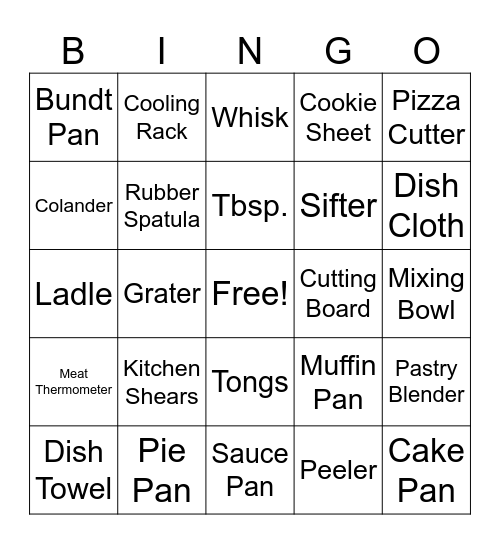 Kitchen Tools Bingo Card