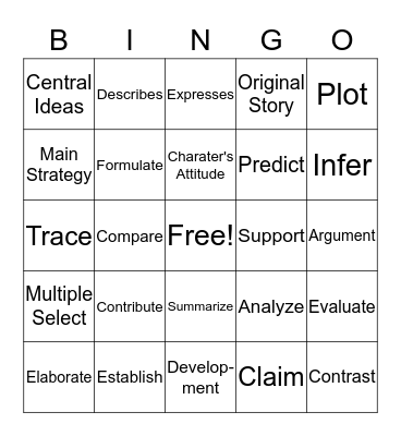 Test Vocabulary Bingo Card