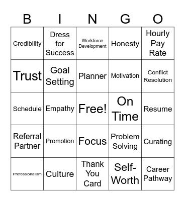 SxS Power Skills Bingo Card