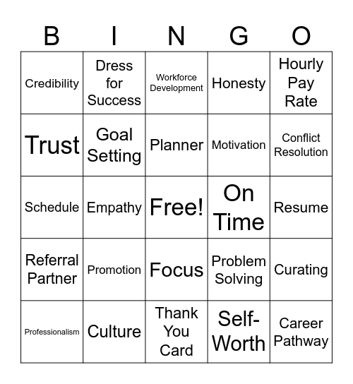 SxS Power Skills Bingo Card