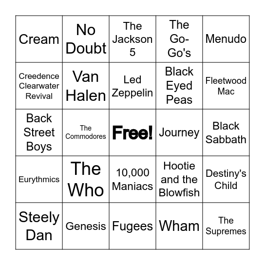 Formerly in this band... Bingo Card