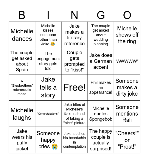 Michelle & Jake, That's a Bingo! Bingo Card
