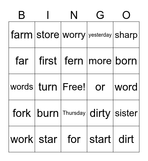 R-Controlled BINGO Card