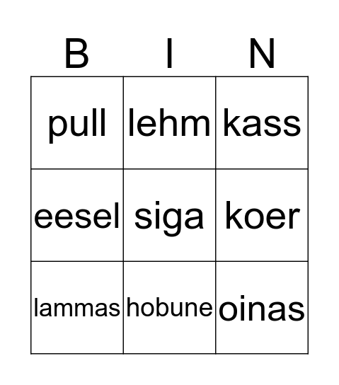 loomad Bingo Card