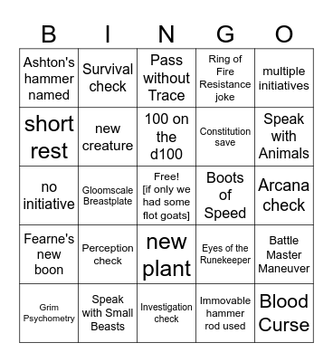 If I had a nickle for every Taliesin PC with a volcano in a snowy range... [Critical Role 3.75] Bingo Card