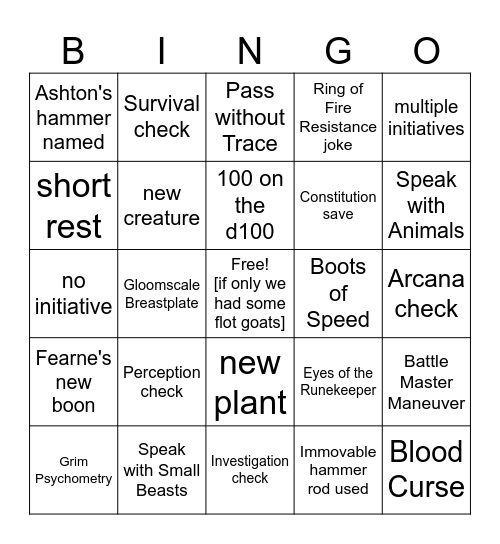 If I had a nickle for every Taliesin PC with a volcano in a snowy range... [Critical Role 3.75] Bingo Card