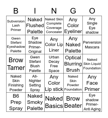 Urban Decay BINGO Card