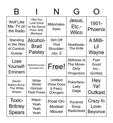 Musical Bingo 2000's Bingo Card