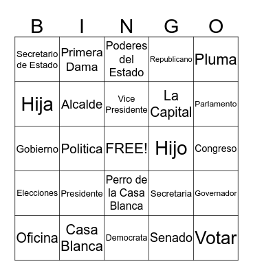 Dia del Presidente Bingo Card
