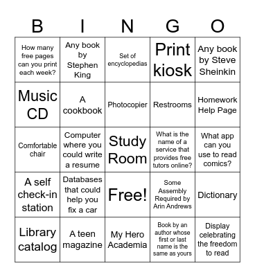 Bothell Library Scavenger Hunt Bingo Card