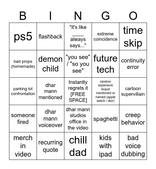 Dhar Mann Bingo v4 Bingo Card