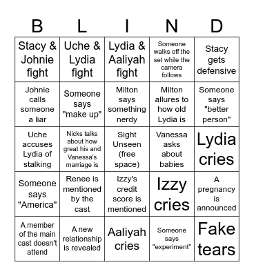 Love Is Blind S5 Reunion Bingo Card