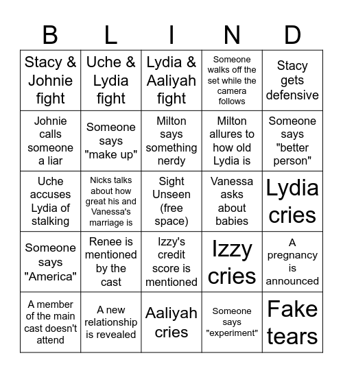 Love Is Blind S5 Reunion Bingo Card