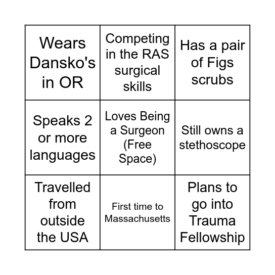 Surgical BINGO Card