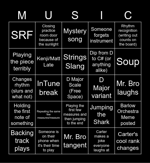 Orchestra Bingo 2.0 Bingo Card