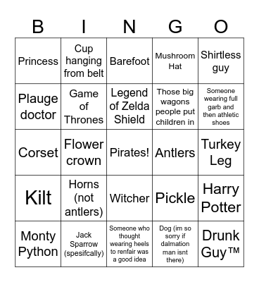 Fair Bingo (only rule is it has to be a patron, no one from a camp!!) Bingo Card