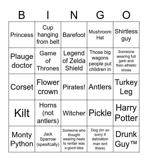 Fair Bingo (only rule is it has to be a patron, no one from a camp!!) Bingo Card