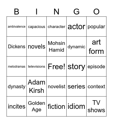 Golden Age TV Shows Bingo Card