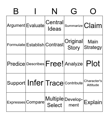 Test Vocabulary Bingo Card