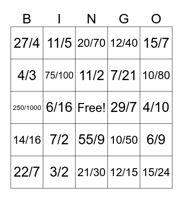 Fraction Bingo B Bingo Card