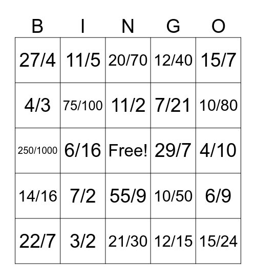 Fraction Bingo B Bingo Card