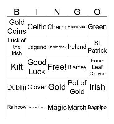 St Patrick's Day BINGO Card