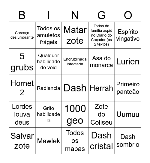 Hollow cavaleiro Bingo Card