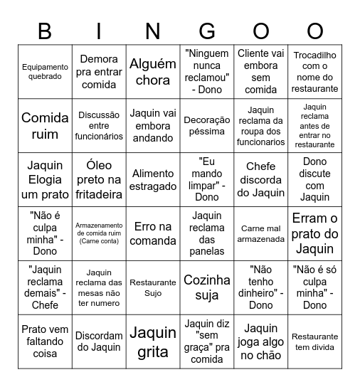 Bingo Pesadelo na Cozinha Bingo Card