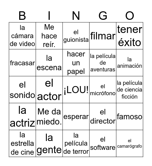 Español 2 - U6L1 Bingo Card