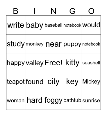 4.5 (HFW, long e with y,ey, compound words) Bingo Card