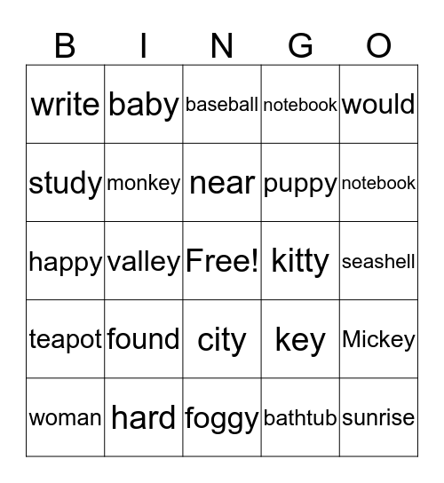 4.5 (HFW, long e with y,ey, compound words) Bingo Card