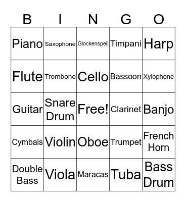 Instrument Bingo Card