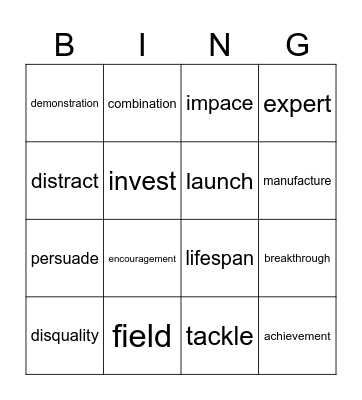 Vocabulary 1 - 15 Bingo Card