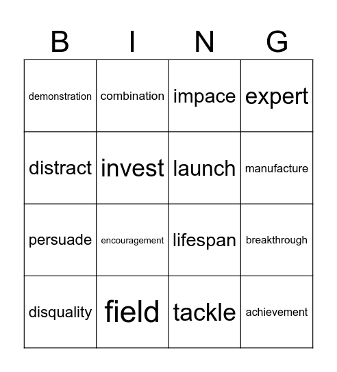 Vocabulary 1 - 15 Bingo Card