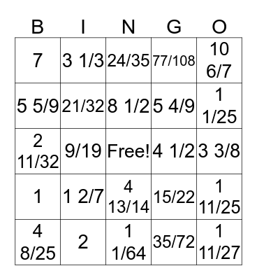 Dividing Mixed Numbers and Fractions Bingo Card