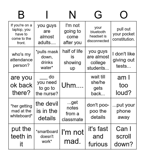 Shuman Bingo Card