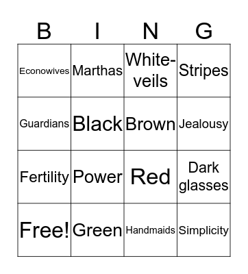 The Handmaid's Tale: Color Symbolism Bingo Card