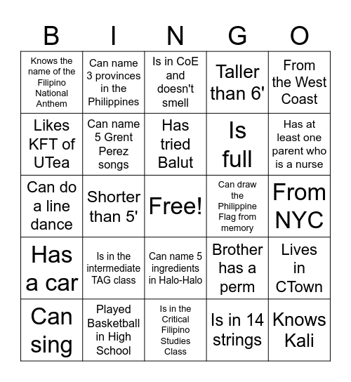 Untitled Bingo Card