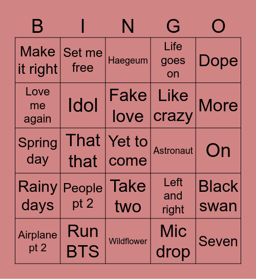 Bangt4n0613 Bingo Card