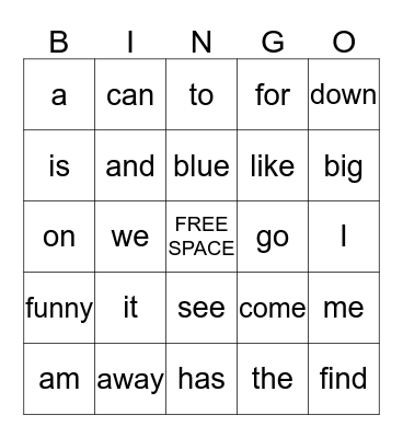 Sight Word Bingo! Bingo Card
