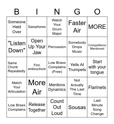 Westview 2023-2024 Marching Band Bingo Card