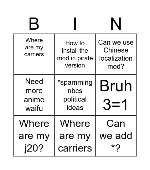 Untitled Bingo Card