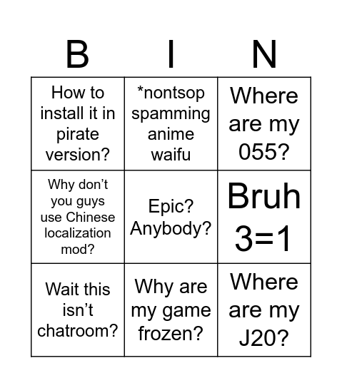 Untitled Bingo Card