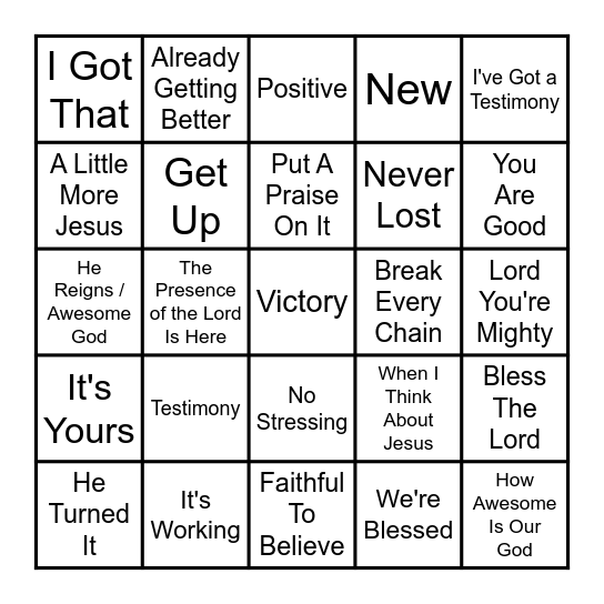 Vibe Bingo Gospel Edition Bingo Card