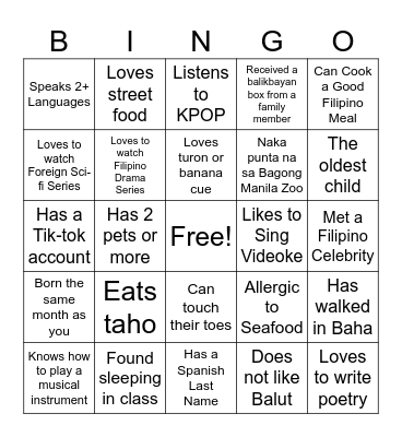 Someone to Love Bingo Card