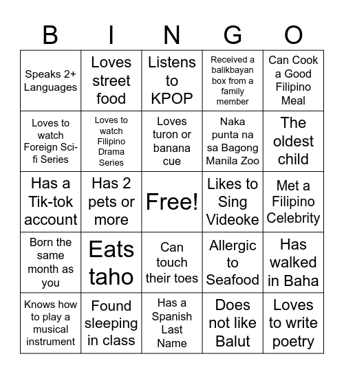 Someone to Love Bingo Card