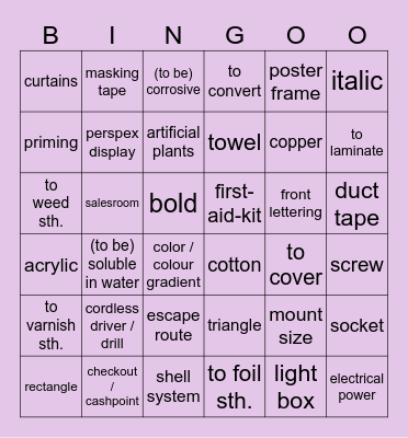 Englisch Bingo Card